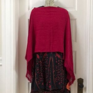 NWT Casa Flor Ixcaco pink woven poncho tassel trim natural dyed cotton hand spun